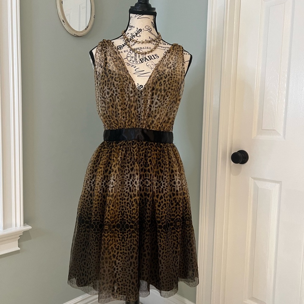 Adrianna Papell Black and Tan Fit and Flare Midi Dress